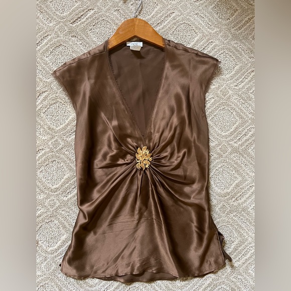 Cache Tops - Cache Top with Brooch Vintage Silk Brown Size S